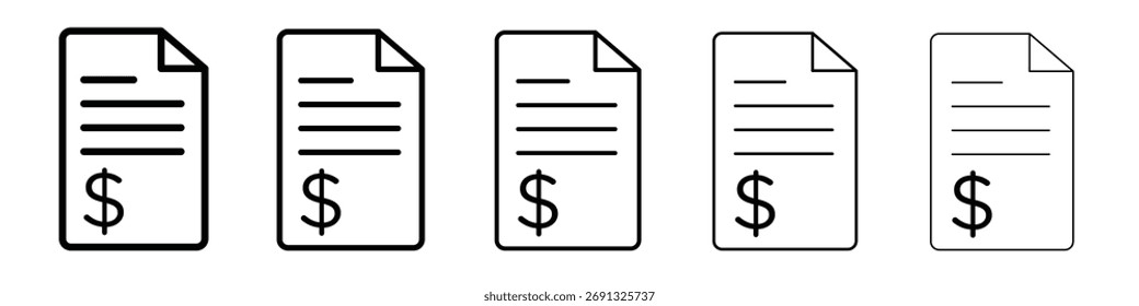 Rechnungssymbol Dünne Linie Icons Sammlung für Web ui.