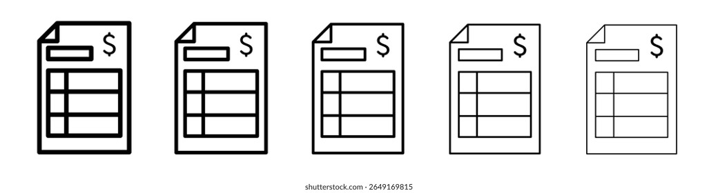 Invoice icon thin outline logo mark set