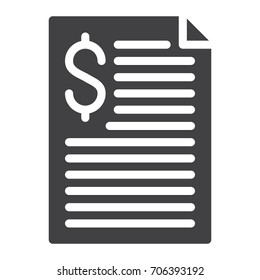 Invoice icon vector, filled flat sign, solid pictogram isolated on white. Symbol, logo illustration. Pixel perfect graphics