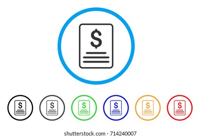Invoice icon. Vector illustration style is a flat iconic invoice gray rounded symbol inside light blue circle with black, gray, green, blue, red, orange color variants.
