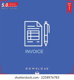 Vector de icono INVOICE sobre fondo azul. Iconos simples, aislados, planos, iconos, aplicaciones, logotipos, diseño de sitios web o aplicaciones móviles para la gestión de marketing empresarial,
Diseño de UI UX Curso editable.EPS10