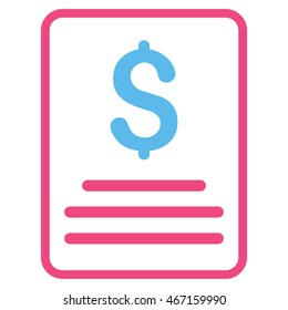 Invoice icon. Vector style is bicolor flat iconic symbol with rounded angles, pink and blue colors, white background.