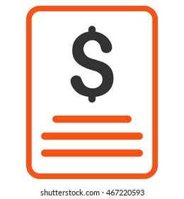 Invoice icon. Vector style is bicolor flat iconic symbol with rounded angles, orange and gray colors, white background.