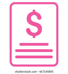 Invoice icon. Vector style is flat iconic symbol with rounded angles, pink color, white background.