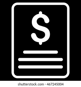 Invoice icon. Vector style is flat iconic symbol with rounded angles, white color, black background.