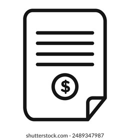 Invoice icon Vector symbol or sign set collection in black and white outline