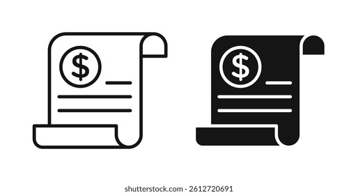 Invoice icons in black fill and line style