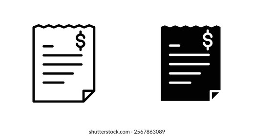 Invoice icons collection in Filled flat and thin line style.