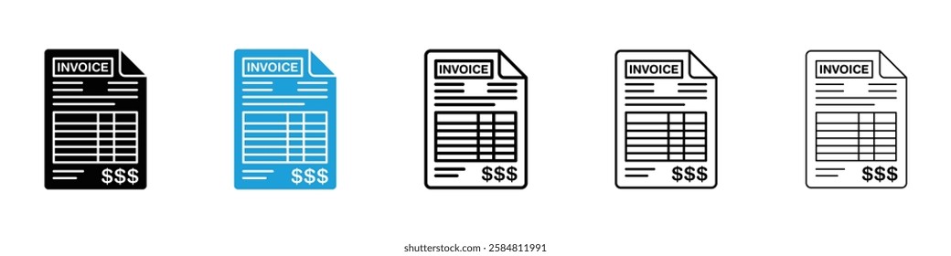 Invoice icons collection vectors in black and blue