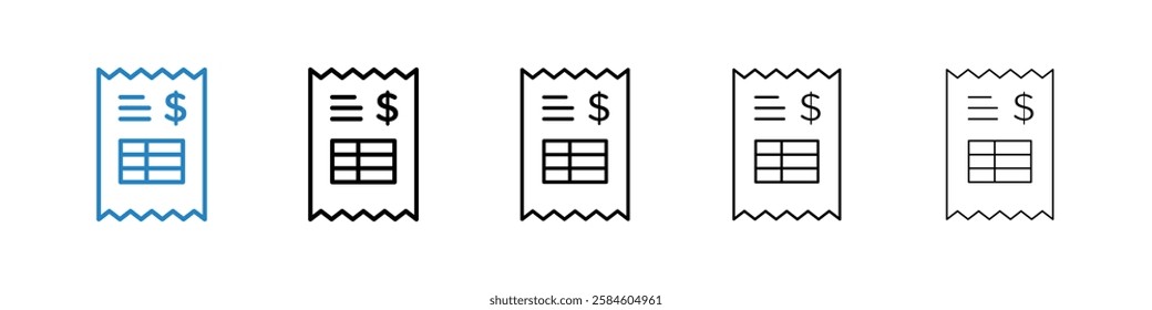 Invoice icons in five different stroke sizes