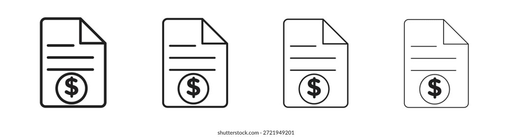 Los iconos de Factura delinean el diseño de Vector negro. Línea con trazo editable.