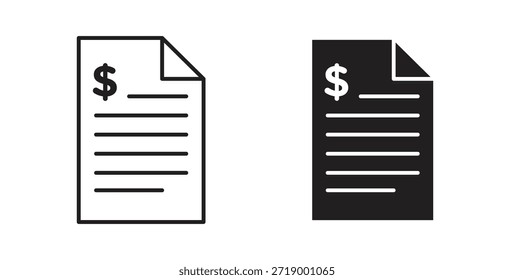Iconos de Factura, símbolos de Vector. Signo plano lleno