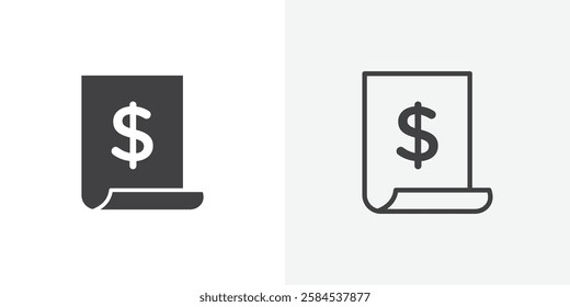 Invoice icons vectors illustrations in black fill and liner versions