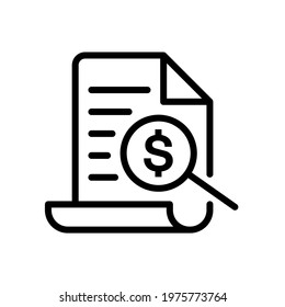 Invoice inspection icon. Tax and bill checking icon. Payment document inspection symbol. Payroll compliance icon. Vector illustration