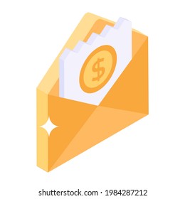 Invoice letter icon in isometric style, editable vector 