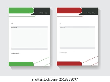 Invoice and letterhead design template in various colors for any company or agency business