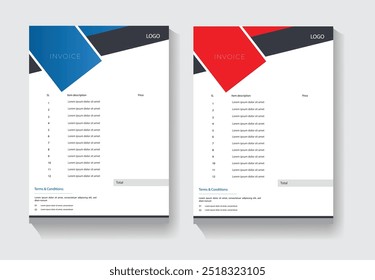 Invoice and letterhead design template in various colors for any company or agency business