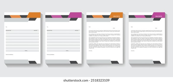 Modelo de design de fatura e papel timbrado em várias cores para qualquer empresa ou agência de negócios