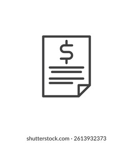 Invoice line icon. linear style sign for mobile concept and web design. A document with a dollar sign outline vector icon. Billing, payments symbol, logo illustration. Vector graphics