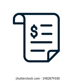 Icono de línea de factura. Pago y factura de facturación. Concepto de símbolo de pedido. Diseño de signo fiscal. Icono de documento bancario en papel. Icono de factura de vector