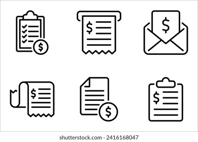 Juego de iconos de línea de factura. Pago y factura de facturación. Concepto de símbolo de pedido. ilustración vectorial sobre fondo blanco