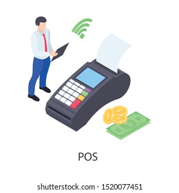 
Invoice machine known as a pos terminal vector in isometric design
