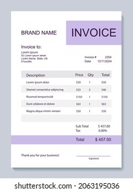 Invoice minimal design template. Bill form business invoice accounting. Vector illustration.