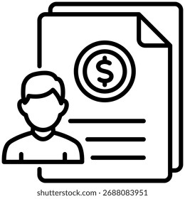 Una Factura junto a un usuario y un símbolo de dólar, que representa la facturación del Cliente a través de CRM.