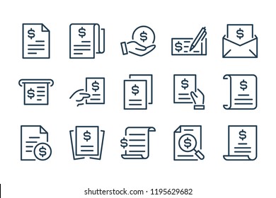 Invoice, Offer and Contract line icons. Financial Document, Payment Bill and Receipt vector icon set.