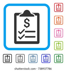 Invoice Pad icon. Flat grey pictogram symbol in a light blue rounded frame. Black, gray, green, blue, red, orange color additional versions of Invoice Pad vector.