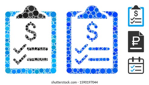 Invoice Pad Mosaic Of Round Dots In Different Sizes And Color Tones, Based On Invoice Pad Icon. Vector Round Dots Are Composed Into Blue Composition.