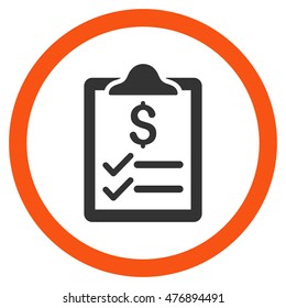 Invoice Pad vector bicolor rounded icon. Image style is a flat icon symbol inside a circle, orange and gray colors, white background.