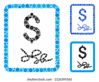 Invoice page composition for invoice page icon of filled circles in different sizes and color tinges. Vector filled circles are combined into blue composition.