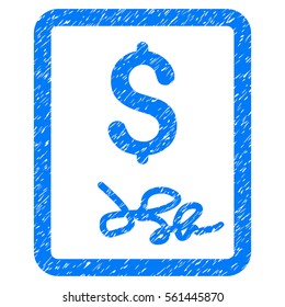 Invoice Page grainy textured icon for overlay watermark stamps. Flat symbol with scratched texture. Dotted vector blue ink rubber seal stamp with grunge design on a white background.