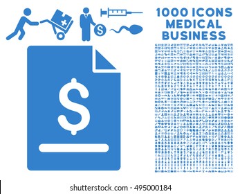 Invoice Page icon with 1000 medical business cobalt vector pictographs. Clipart style is flat symbols, white background.