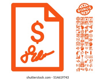 Invoice Page icon with bonus calendar and time management elements. Vector illustration style is flat iconic symbols, orange color, white background.