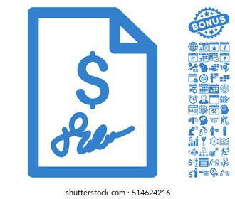 Invoice Page icon with bonus calendar and time management icon set. Vector illustration style is flat iconic symbols, cobalt color, white background.