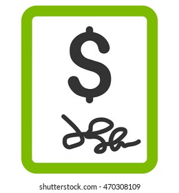 Invoice Page icon. Vector style is bicolor flat iconic symbol with rounded angles, eco green and gray colors, white background.