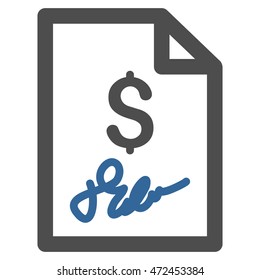 Invoice Page icon. Vector style is bicolor flat iconic symbol with rounded angles, cobalt and gray colors, white background.