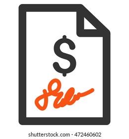 Invoice Page icon. Vector style is bicolor flat iconic symbol with rounded angles, orange and gray colors, white background.
