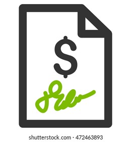 Invoice Page icon. Vector style is bicolor flat iconic symbol with rounded angles, eco green and gray colors, white background.