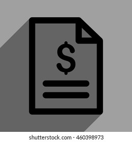 Invoice Page long shadow vector icon. Style is a flat invoice page black iconic symbol on a gray square background with longshadow.