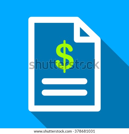 Invoice Page long shadow vector icon. Style is a flat light symbol with rounded angles on a blue square background.