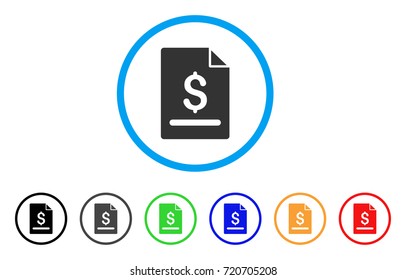 Invoice Page rounded icon. Style is a flat invoice page gray symbol inside light blue circle with black, gray, green, blue, red, orange versions. Vector designed for web and software interfaces.