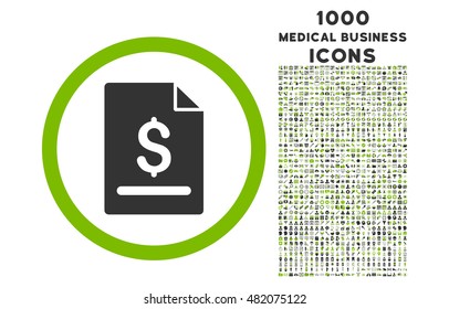 Invoice Page rounded vector bicolor icon with 1000 medical business icons. Set style is flat pictograms, eco green and gray colors, white background.