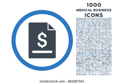 Invoice Page rounded vector bicolor icon with 1000 medical business icons. Set style is flat pictograms, smooth blue colors, white background.