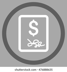 Invoice Page vector bicolor rounded icon. Image style is a flat icon symbol inside a circle, dark gray and white colors, silver background.