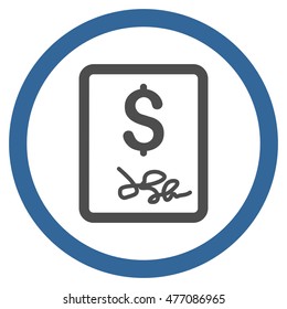 Invoice Page vector bicolor rounded icon. Image style is a flat icon symbol inside a circle, cobalt and gray colors, white background.