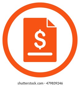 Invoice Page vector rounded icon. Image style is a flat icon symbol inside a circle, orange color, white background.