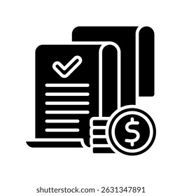 Glifo pago da fatura, mini ícone de ilustração. use para conceito moderno, impressão, UI, kit UX, desenvolvimento de web e aplicativo. Vetor relacionado com vendas, logística e comércio eletrônico